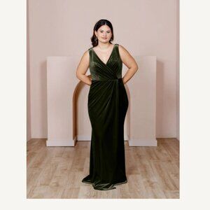 Revelry Bridesmaid Dress - Blair Velvet Dress - Olive 612 - 4 petite